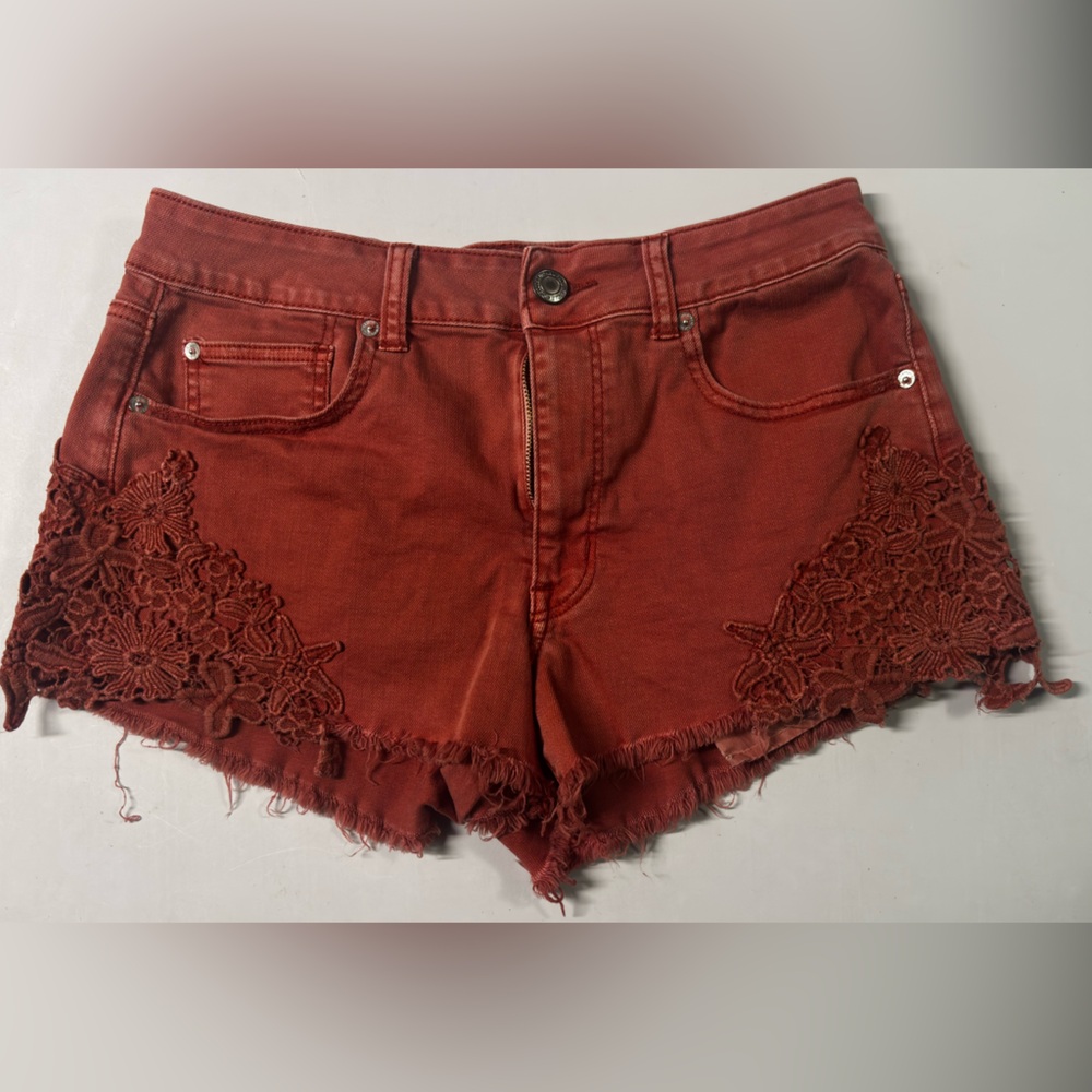 American Eagle Outfitters Rust Lace Trim Jean Shorts